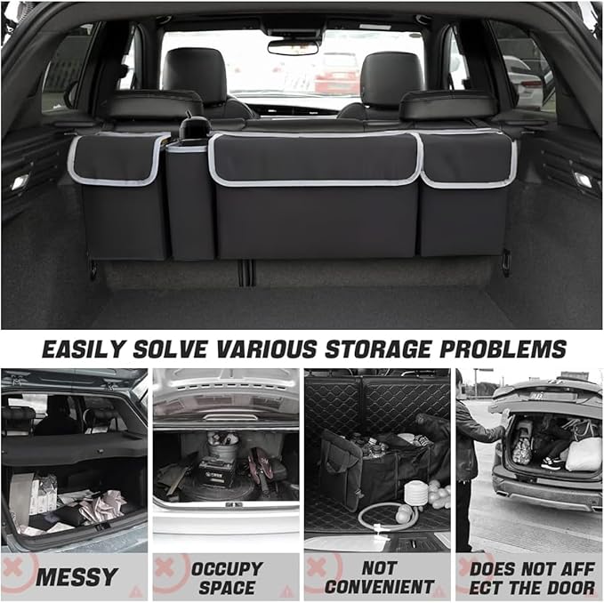 Car Trunk Organizer with Lid for 2022-2026 Tucson, Large Waterproof Vehicle Backseat Hanging Storage Bag with Pockets & Adjustable Straps