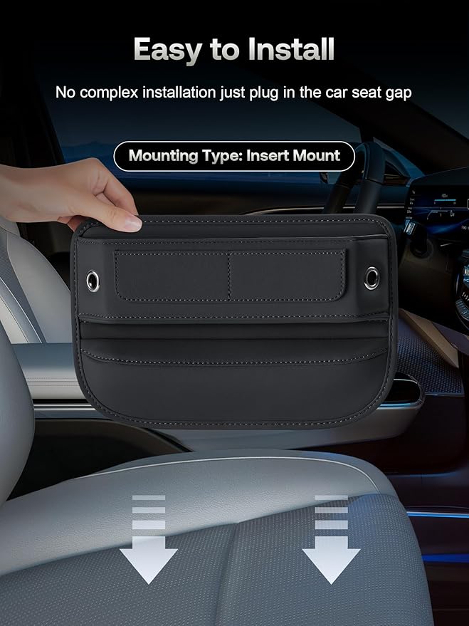 Owntow Universal Fit Premium Leather Car Seat Gap Filler Organizer, Center Console Organizer with Card Slots for Car Suv Truck (Black, 1 Pack)