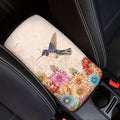 Center Console Armrest Cover Pad for Most Vehicle, Boho Flower Hummingbird Armrest Cushion Protector for SUV, Truck, Car,Universal Fit Car Accessories Interior