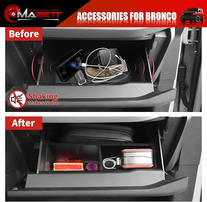 Mabett Glove Box Dividers Organizer for Ford Bronco Accessories 2021 2022 2023 2024 2/4-Door, Use Dividers to Organize Center Console Interior Storage box (Not for Bronco Sport)