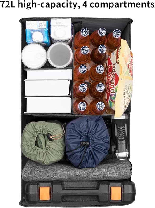Car Trunk Organizer for SUV, 72L Large Capacity Collapsible Trunk Organizer, Car Organizers and Storage with 4 Pockets, Accessories for Women/Men, Black