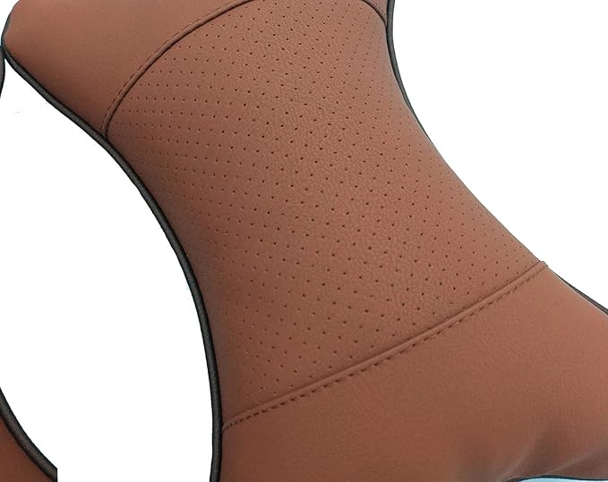Thomakoo Car Neck Pillows 2pcs Pack Car Headrest Pillow Pu Leather Car Cervical Pillows for Traveling Car Pillows Filled by Fiber (Brown)