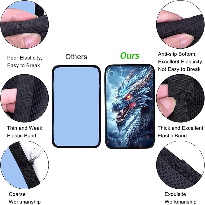 JANENFNA Car Armrest Cover Pads Universal Fashion Cute Auto Center Console Armrest Cover Pad with 2PCS Car Coasters Soft Waterproof Car Armrest Seat Protector for Women,Ice Dragon