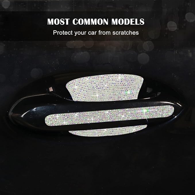 kingsea 8pcs Bling Car Door Handle Protector Stickers,Crystal Rhinestone Glitter Car Door Handles Cup Scratch Protectors Decals Universal (Colorful)