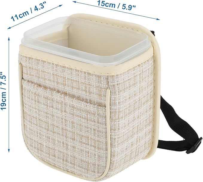 Car Trash Can Portable and Hanging 5.9" Length 4.3" Width 7.5" Height Trash Bin Fabric Beige 1 Pcs
