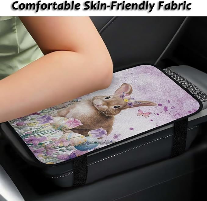 Bulopur Easter Bunny Car Center Console Cushion Pad Flannel Center Console Cover Easy to Install Car Decor Accessories Auto Universal Car Interior Accessories Car Arm Rest Cover