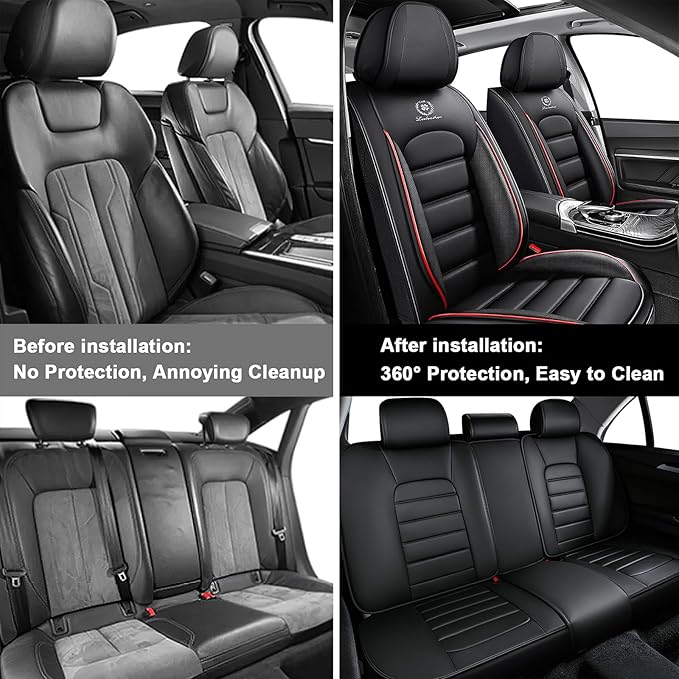 AREKA 5 Seat Covers for Honda Accord 2003-2026 Breathable Car Seat Covers,Anti-Slip Waterproof Car Seat Protectors with Airbag,Automotive Vehicle Cushion with Storage Pockets (Standard,Redline)