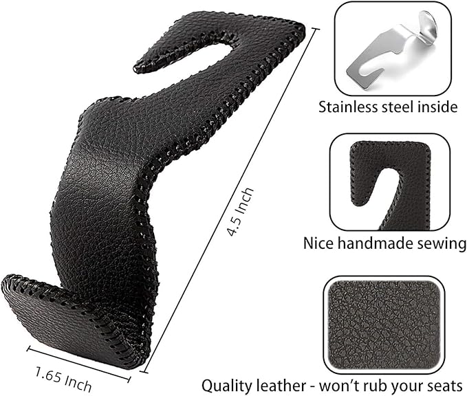 AMVOYOA Headrest Hooks for Purses and Bags, Car Back Seat Headrest Hanger Vehicle Beige Leather Storage Hook, Pack of 4