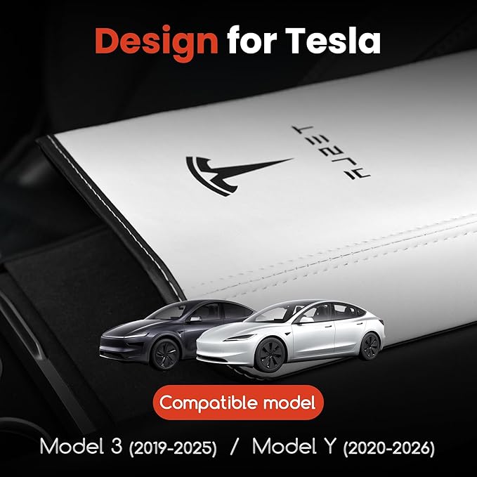 Polwlamks Center Console Armrest Cover for Model Y/Model 3, Soft Leather Pad Armrest Protector Armrest Box Cushion Compatible with New Tesla Refresh Model Y (2020-2026) / Model 3 (2019-2025)