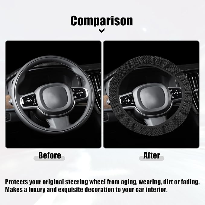 X AUTOHAUX Steering Wheel Cover Universal Elastic Stretch Antislip Breathable Microfiber Ice Silk Interior Trim Wheel Protector for Car Truck SUV Black