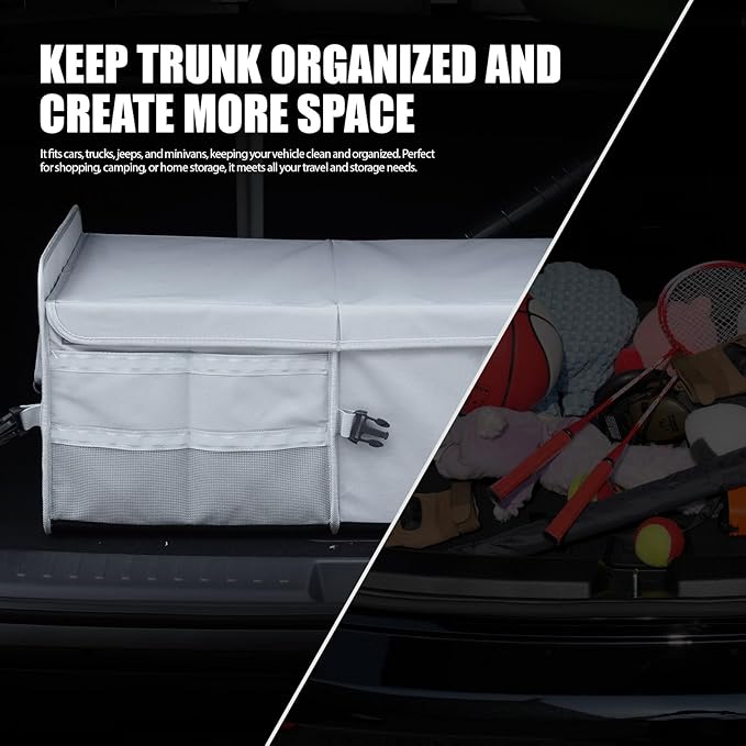 LIBZAKI Car Trunk Storage Organizer, Multi Compartment Collapsible Trunk Storage Box for Car Truck SUV-Gray