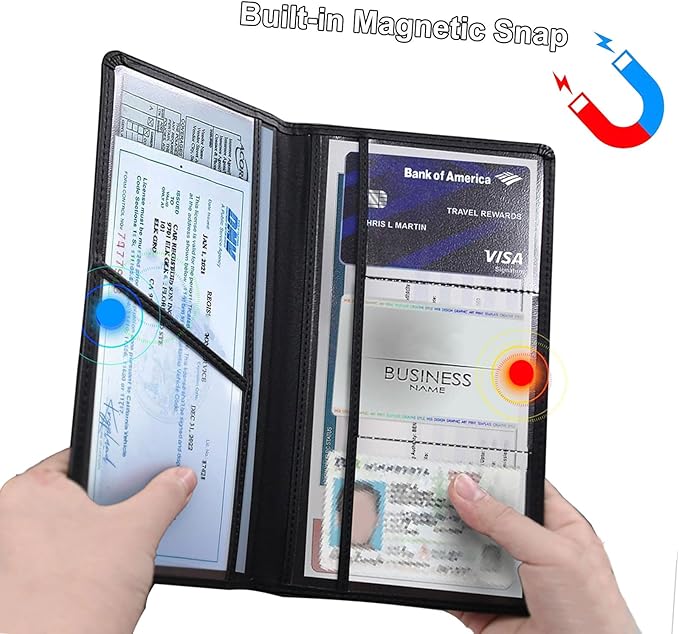 ABSWER Car Registration and Insurance Holder with Magnetic Shut Compatible With Moldel Y Vehicle Glove Box Car Organizer Auto Comparment Accessories Case for Essential Document Driver License Cards