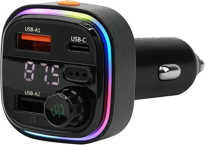 iStuff Wireless Music Stream Car Charger (NP-5000BTR), Multi-Connect Ports, USB A, USB C, U Disk, Fast Charging, Hands-Free Calling, LED Display, Bass Options, Colorful Lights, Universal Fit OEM 12V