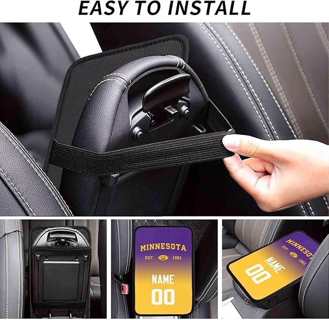 Custom Car Armrest Cover,Add Personalized Name and Number As Gifts for Loyal Football Fans,Auto Center Console Pad Car handrail Box Cushion,Fit for Most Car