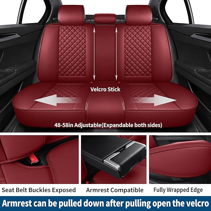 hoozoom Leather Car Seat Covers Full Set Breathable Automotive Seat Covers Waterproof Seat Protectors Universal Fit for Most Automotive Cars SUV Trucks Van(Red, Full Set)