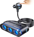 Cigarette Lighter Splitter,3 Socket Cars Cigarette Lighter Adapter,Heavy Duty Truck USB Chager Multi Port with PD30W/QC3.0 USB C 12/24V Car Plug Outlet with LED Voltage Display Independent Switches
