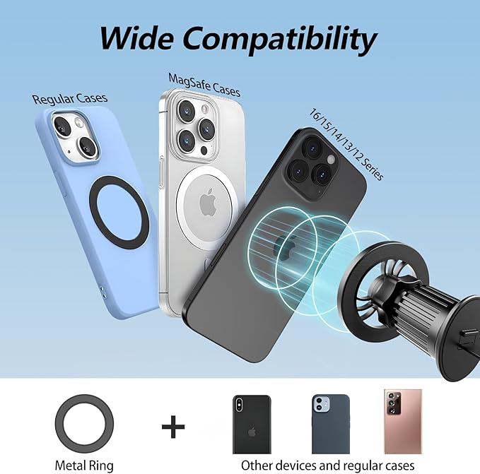 for [Magsafe Car Mount] [360°Flexible Rotation] [20X Strong Magnets] Upgraded Metal Hook, Hands-Free Phone Holder Fit for iPhone 16/15/14/13/12 Series, Black