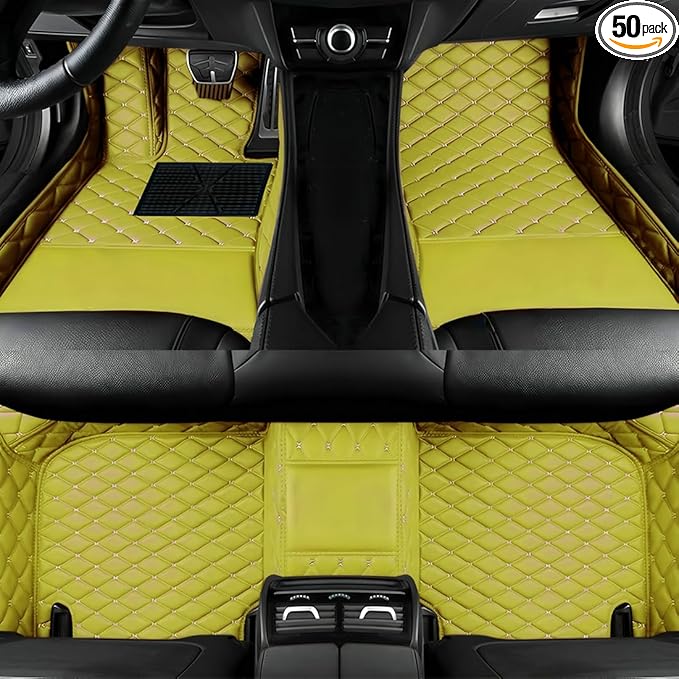 Custom Personalized Floor Mats for Cars，Luxury Full Coverage All Car Floor Mats，Anti-Slip Leather Car Mat Set ，Custom Floor Mats for 99% of Cars, Trucks & SUVs. (Yellow)