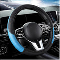 Car Steering Wheel Cover, 15 Inch Carbon Fiber Leather Stitching Color Steering Wheel Protector, Anti-Slip Elastic Breathable Steering Wheel Cover Stylish Decor for Most Cars (Black&Blue, AD)