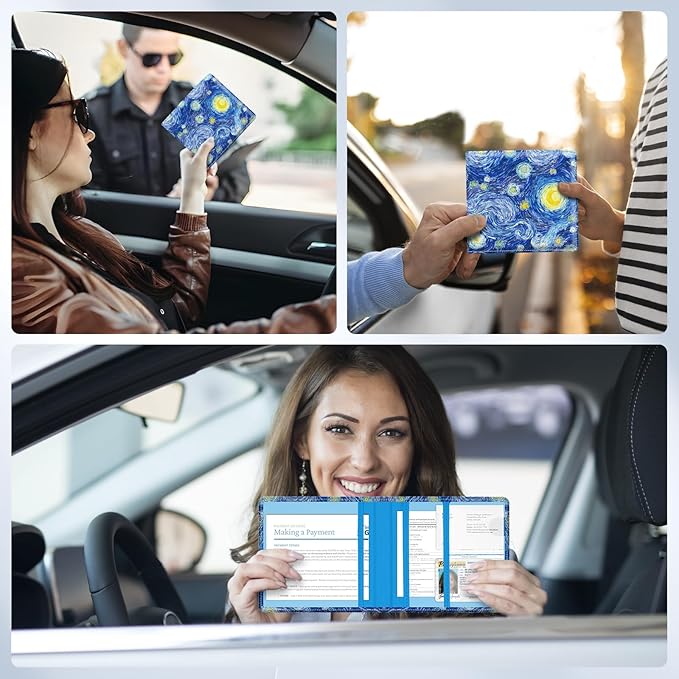 Pisypox Car Registration and Insurance Card Holder，Vehicle Glove Box Car Organizer，Accessories Case for Storing Driving Licences, Cards, Documents