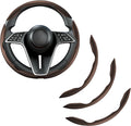 LevChall Carbon Fiber Steering Wheel Cover, 3-Piece Set Anti-Skid Comfortable Grip Segmented Butterfly Design, Easy Snap-On Installation Universal Fit 99% Cars, Brown