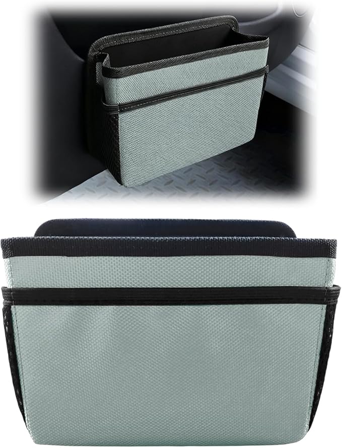 Car Trash Can, Mini Waterproof Hanging Auto Foldable Garbage Organizer Holder, Multi-Pocket Foldable Vehicle Interior Storage Bag Container Accessories for Cars, SUVs, Trucks (Silver)