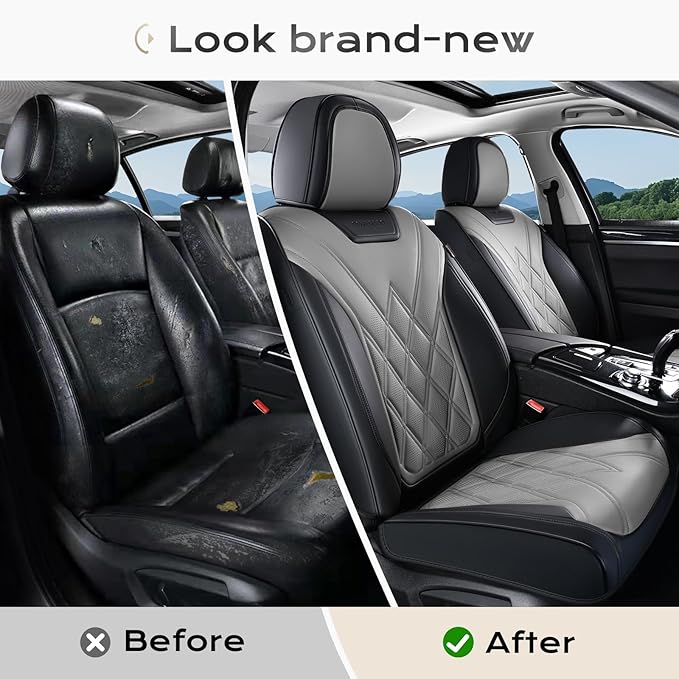 Coverado Car Seat Covers, Front Covers for Cars, Car Seat Cover Front Seats, Automotive Seat Cover, Waterproof, Leather Car Seat Cushion, Universal Interior Covers Seat Protectors for Most Cars