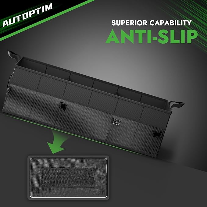 AUTOPTIM Car Trunk Organizer - 85L Collapsible Car Organizer with Non Slip Bottom for Groceries, Trunk Storage with Base Panel for SUV Sedan Van, 3 Compartments (Black, X-Large)
