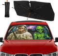 DOPINDU Funny Alien Astronaut Car Windshield Sun Shade Umbrella Bendable Handle Foldable Funny Sunshade for Car Windshield Block UV Rays Keep Vehicle Cool for Most Sedans SUV Trucks Cars 57"x30"