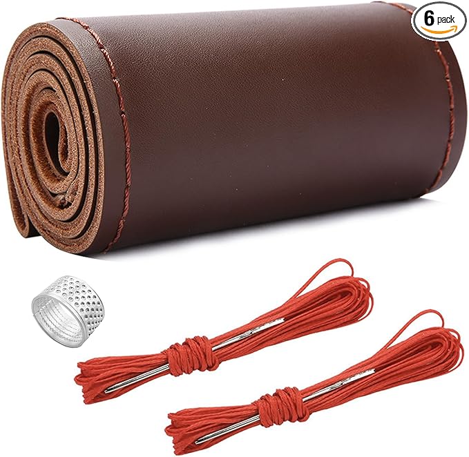 Ziciner Genuine Leather Steering Wheel Cover, Stitch on Wrap, Breathable Anti-Slip Car Steering Wheel Protector for Max Diameter 15 Inch, DIY Sewing with Needles Thread (Coffee, Glossy)