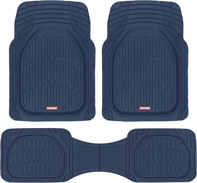 BDK Heavy Duty Blue Rubber Car Mats Full Set - Universal Trim-to-Fit All Weather Floor Mats - Floor Mats for Car Accessories - Front & Back Interior Floor Mats for Truck Accessories
