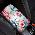 UNICEU Car Decorative Armrest Cover Pad Spring Pink Flower Hummingbird Print Soft Neoprene Car Center Console Armrest Cover Universal