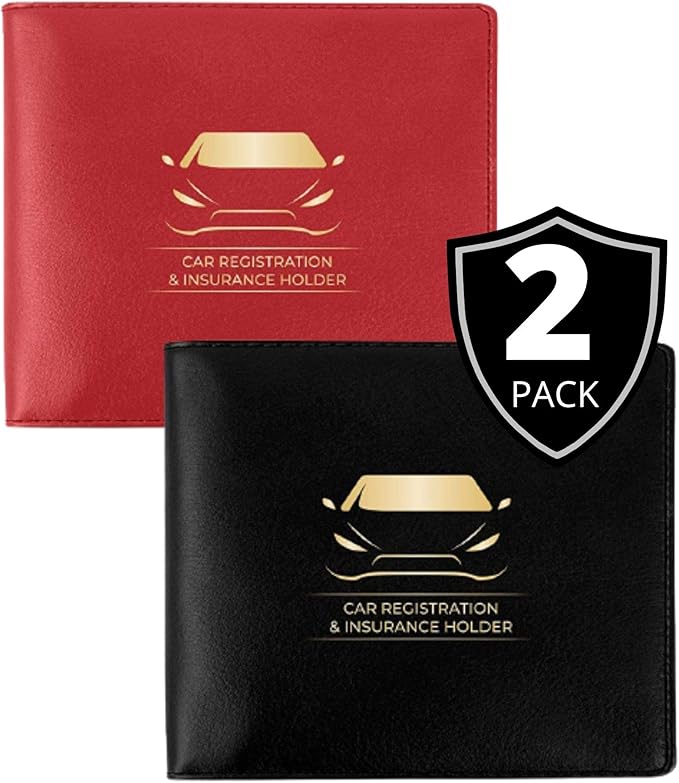 Performore Car Document Holder Wallets – Premium Organizer for Insurance and Registration Papers, 2 Clear Pockets with Strong Double-Sided Closure, Suitable for All Vehicles (2-Pack: 1 Black, 1 Red)