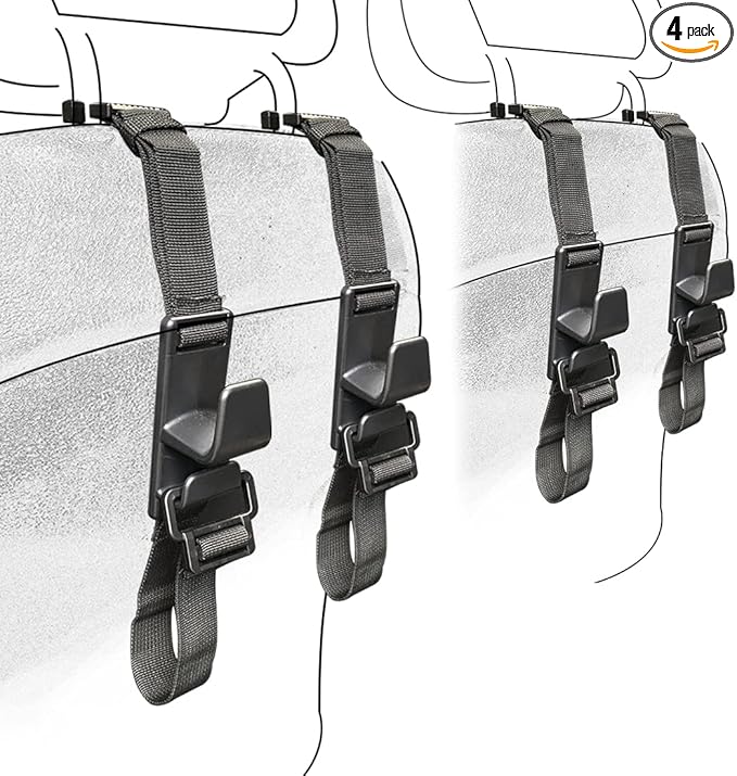 Teocenka 4-Pack Headrest Hooks for Car Universal Interior Auto Vehicle Back Front Seat Hanger Holder Organizer for Handbags Purses Coats and Grocery Bags