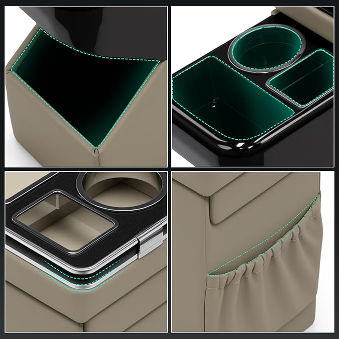 QKVCX Beige Center Console Between Seat Organizer for Minivans, SUVs, with Phone Holder & Cup Holders for Minivan &SUVs, Middle Van Floor Console Organizer Storage Box- cream-coloured