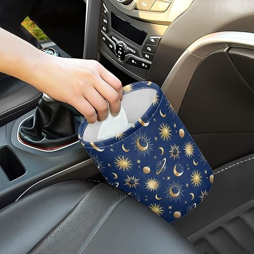 Brosoneto Moon Star Car Trash Can, Cute Car Trash Bag, Hanging Organizer and Storage Bag, Universal Fit for Front Seat, Back Seat, Floor, Headrest