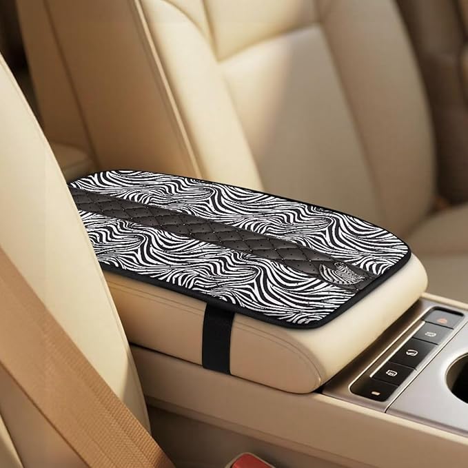 Qeluxign PU Leather Car Seat Cover Set of 5 Auto Accessories 2 Front Bucket Seat Covers, 2 Seatbelt Pads & 1 Armrest Cover, Easy to Install,Zebra Print Zebra Head