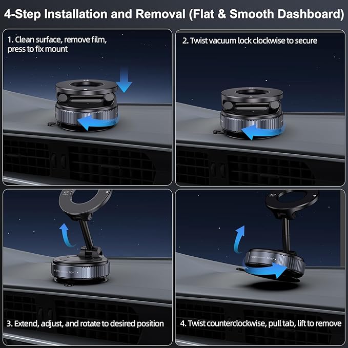 Jikasho Vacuum Magnetic Suction Phone Holder, Foldable and Retractable Hands-Free Suction Cup Phone Mount for Car/Gym/Mirror/Smooth Surface, Compatible with iPhone and Android (Space Grey)