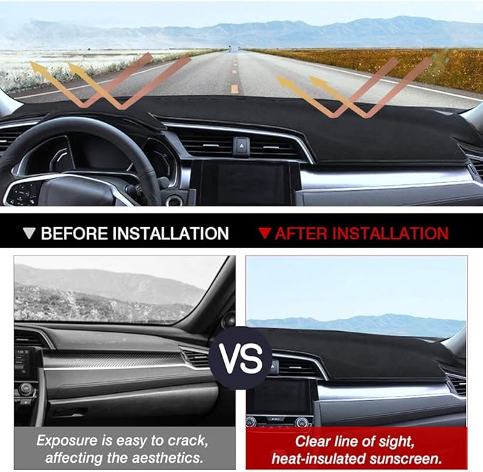 Autorder Dashboard Cover Mat for 2016-2021 Honda Civic Coupe Sedan/Hatchback Accessories Dash Cover Suede Dash Mat Sunshade Glare UV Rays Protector (Not Fit 2022 Civic)