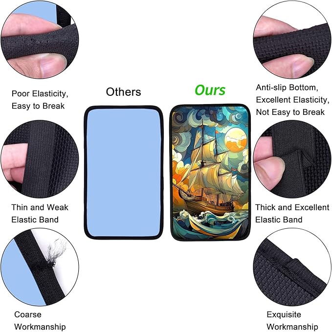 JANENFNA Car Armrest Cover Pads Universal Fashion Cute Auto Center Console Armrest Cover Pad with 2PCS Car Coasters Soft Waterproof Car Armrest Seat Protector for Women,Ocean Sailboat