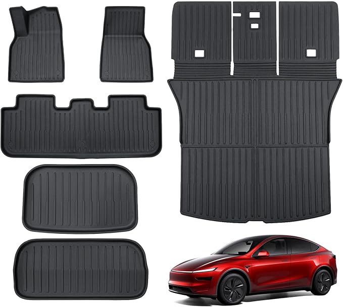 Model Y Floor Mats - Cargo Liner Fits for Tesla Model Y Juniper 2025 2026 (5-Seat), Full Set All Weather Floor Mats for Model Y Juniper Accessories, Heavy Duty Rubber Car Mats, Car Accessories