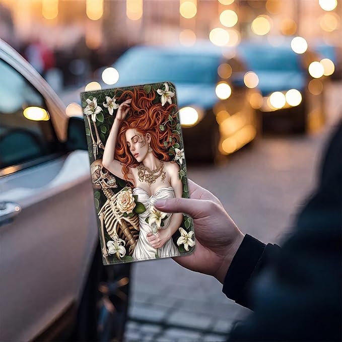 Car Registration and Insurance Card Holder for Women Men, Waterproof PU Leather Glove Box Car Organizer with Magnetic Shut, Vehicle Document Holder for Driver License,Cards, Beauty and Skeleton