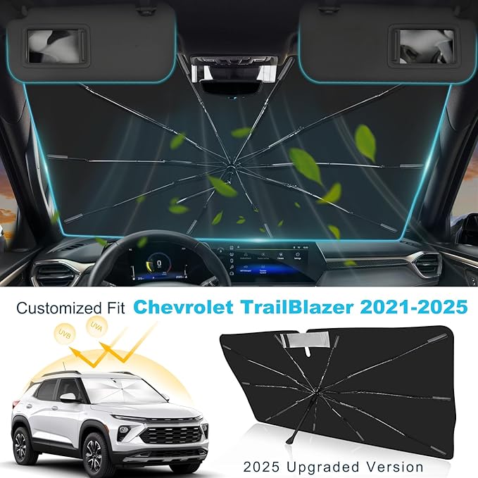 2025 Upgrade Windshield Sun Shade Umbrella Custom Fit for Chevrolet Trailblazer 2021-2025 Foldable UV Protection Car Cover, Emergency Rain Shield & Dashboard Protector - Durable Auto Accessory