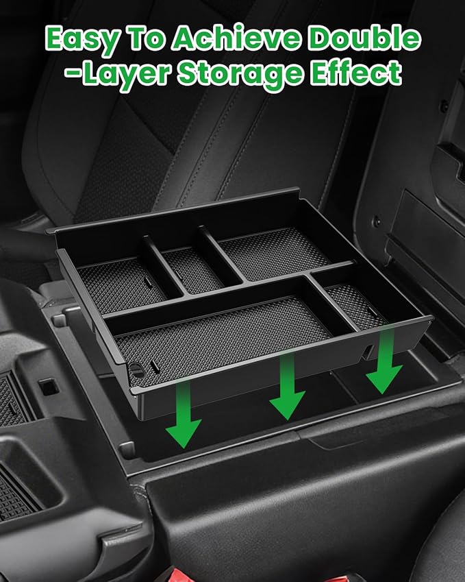 Wexyldra Center Console Organizer, 2PCS Storage Tray Compatible with 2019-2025 Chevy Silverado/GMC Sierra 1500 & 2020-2025 Chevy Silverado/Sierra 2500HD 3500HD (Split-Bench Folding Seat)-Black