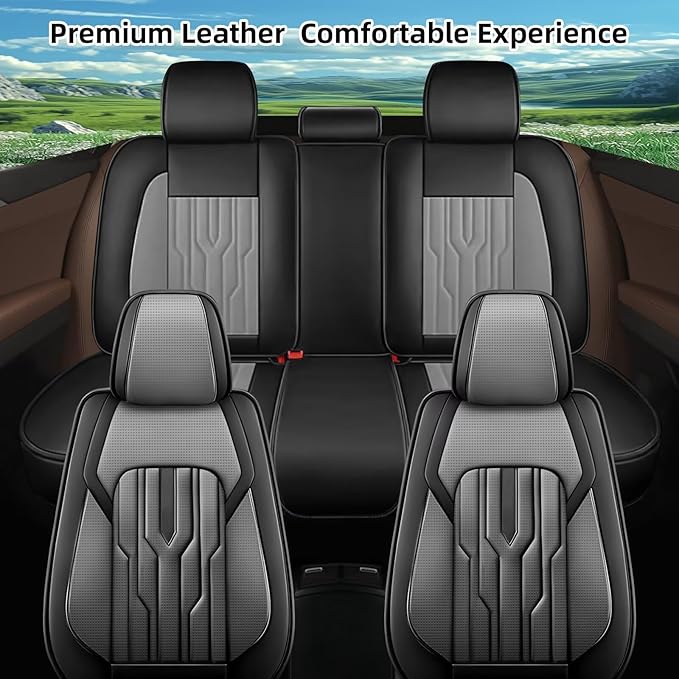 YORKNEIC Seat Covers Full Set Fit for VW/Volkswagen Tiguan 2009-2025 Breathable Faux Leather Car Seat Covers Waterproof Car Seat Protectors with Airbag Compatible(5 Seats,Black&Grey)