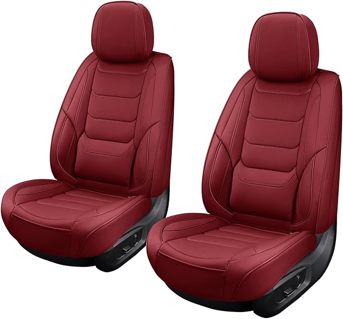 hoozoom Front Seat Covers for Cars Breathable Leather Seat Covers Waterproof Seat Protectors Universal Fit for Most Automotive Cars SUV Trucks(Red, Front Pair)