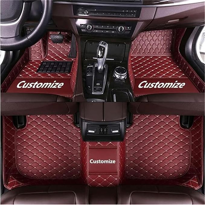 Custom Car Mats All Weather Fit Automotive Floor Mats PU Leather Protector Mat for Most Sedan, SUV, Truck Floor Mats (Wine Beige Thread)