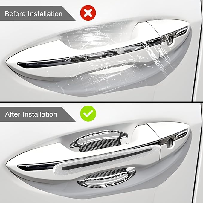 8Pcs 3D Door Handle Cup Protector, Reflective Stripe Stickers, Anti-Scratch Universal Protector, Suitable for Cars, Trucks, SUVs (White)