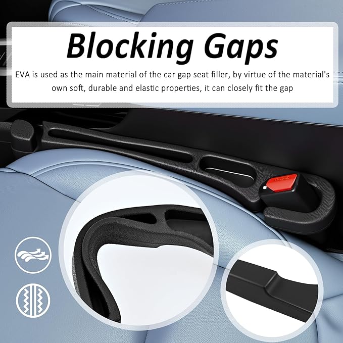 2PCS 3 in 1 Car Seat Gap Filler Organizer with Emergency Hammer,Upgraded Car Seat Gap Plug with Storage Slot & Cars Hook,Versatile in Between Cars Seats Catcher for Gaps Blocking