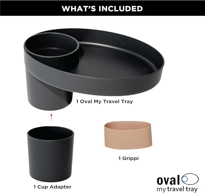 Travel Tray Oval USA Made Extend Your Current Cup Holder to Hold a Cup Plus A Tray for Snacks, Toys and Accessories. Use in a Car Seat, Booster, Stroller, Golf Cart, Outdoor Chair, (Pirate Black)